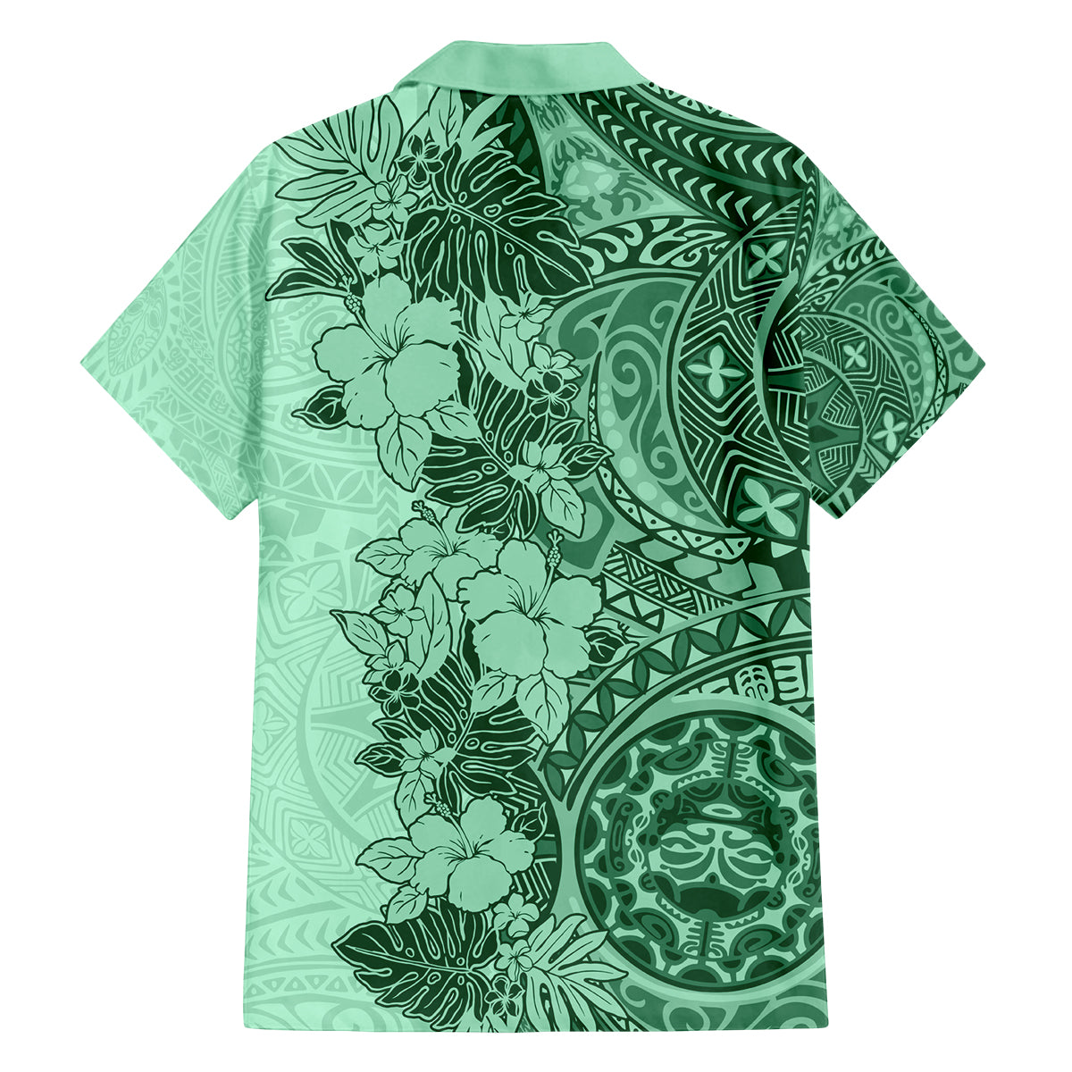 Polynesia Family Matching Off Shoulder Short Dress and Hawaiian Shirt Hibiscus and Hawaiian Tribal Tattoo Retro Style Green Color LT9 - Polynesian Pride