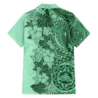 Polynesia Family Matching Off Shoulder Short Dress and Hawaiian Shirt Hibiscus and Hawaiian Tribal Tattoo Retro Style Green Color LT9 - Polynesian Pride