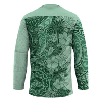 Polynesia Hockey Jersey Hibiscus Hawaiian Tribal Tattoo Retro Green - Polynesian Pride
