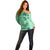 Polynesia Off Shoulder Sweater Hibiscus and Hawaiian Tribal Tattoo Retro Style Green Color LT9 - Polynesian Pride