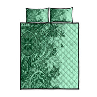 Polynesia Quilt Bed Set Hibiscus and Hawaiian Tribal Tattoo Retro Style Green Color LT9 Green - Polynesian Pride