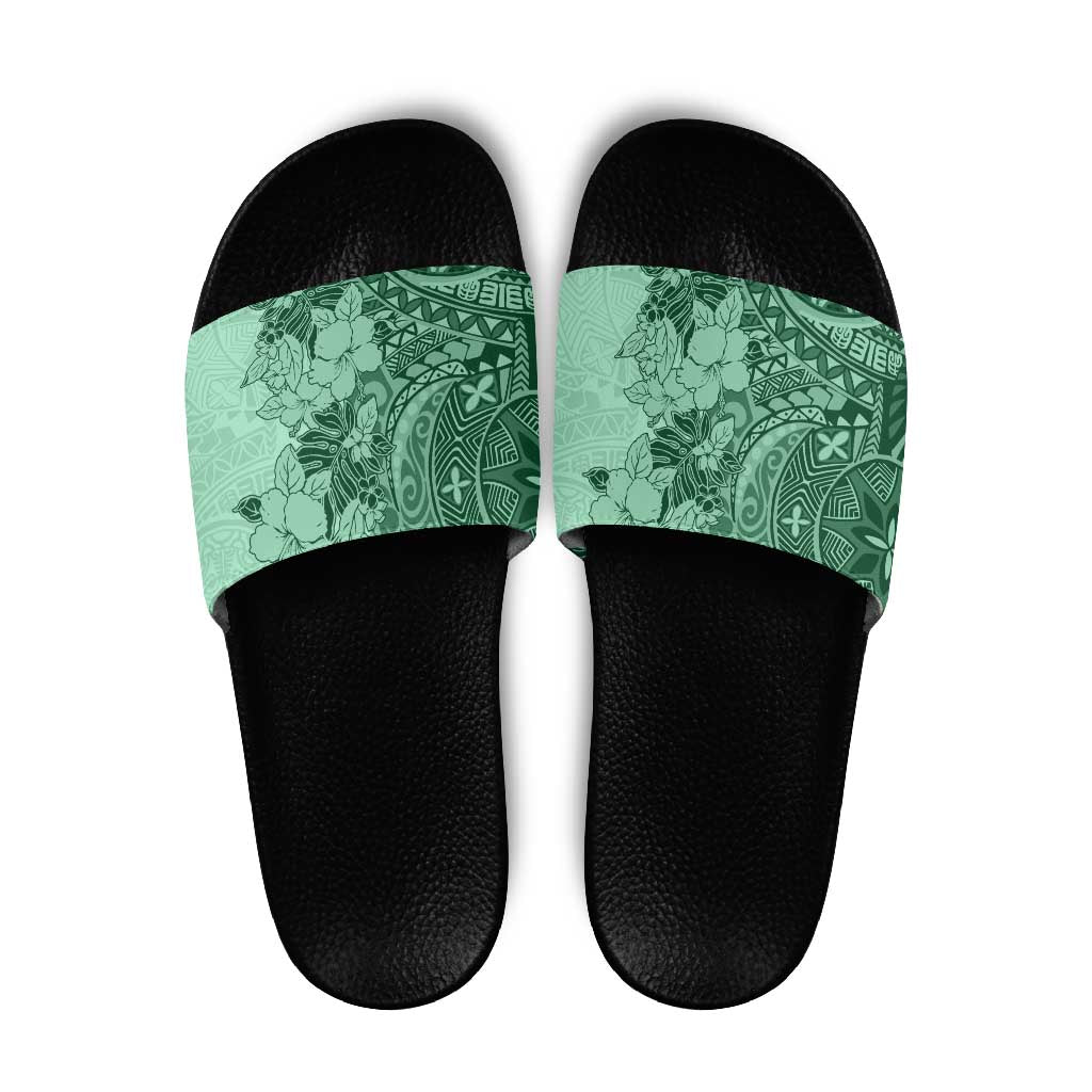Polynesia Slide Sandals Hibiscus Hawaiian Tribal Tattoo Retro Green - Polynesian Pride