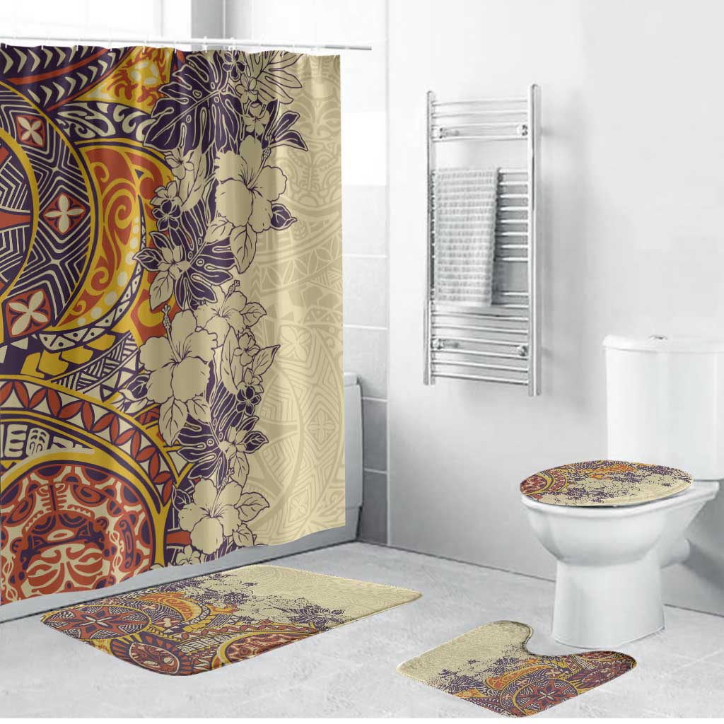Polynesia Bathroom Set Hibiscus Hawaiian Tribal Tattoo Retro Tan - Polynesian Pride