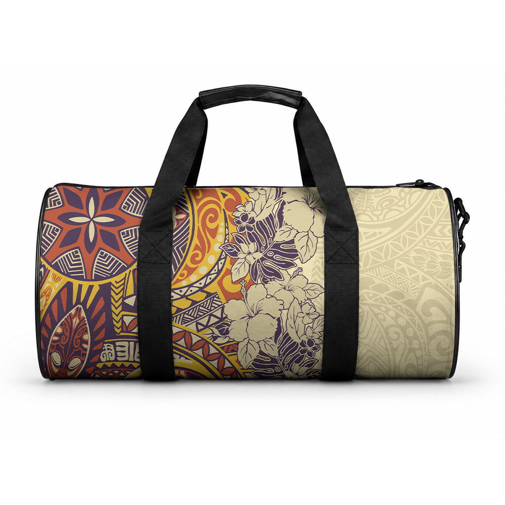 Polynesia Duffle Bag Hibiscus and Hawaiian Tribal Tattoo Retro Style Tan Color LT9 One size Tan - Polynesian Pride