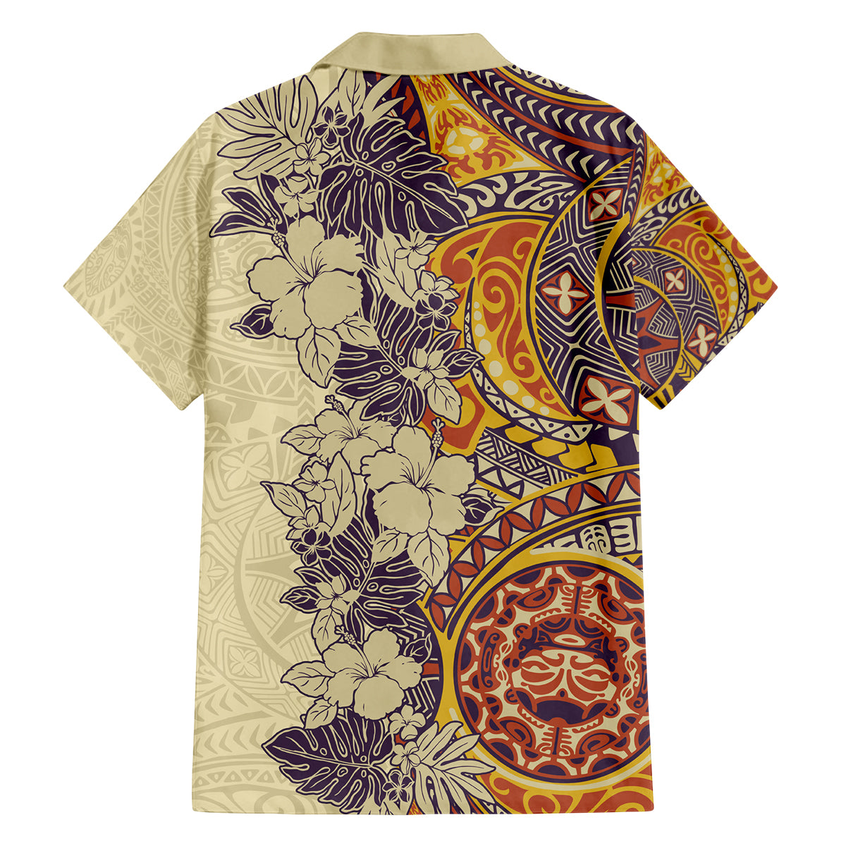 Polynesia Family Matching Off Shoulder Long Sleeve Dress and Hawaiian Shirt Hibiscus and Hawaiian Tribal Tattoo Retro Style Tan Color LT9 - Polynesian Pride