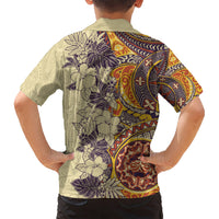 Polynesia Kid Hawaiian Shirt Hibiscus and Hawaiian Tribal Tattoo Retro Style Tan Color LT9 - Polynesian Pride