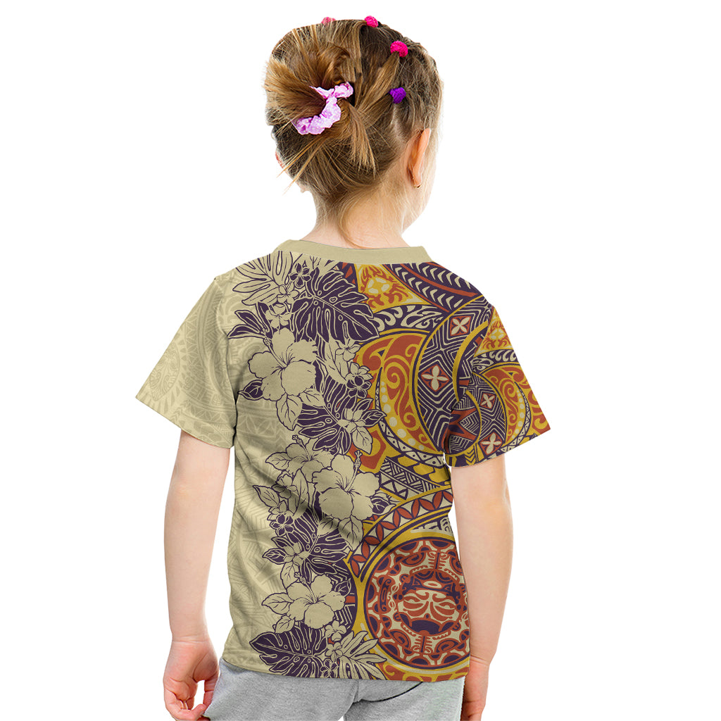 Polynesia Kid T Shirt Hibiscus and Hawaiian Tribal Tattoo Retro Style Tan Color LT9 - Polynesian Pride