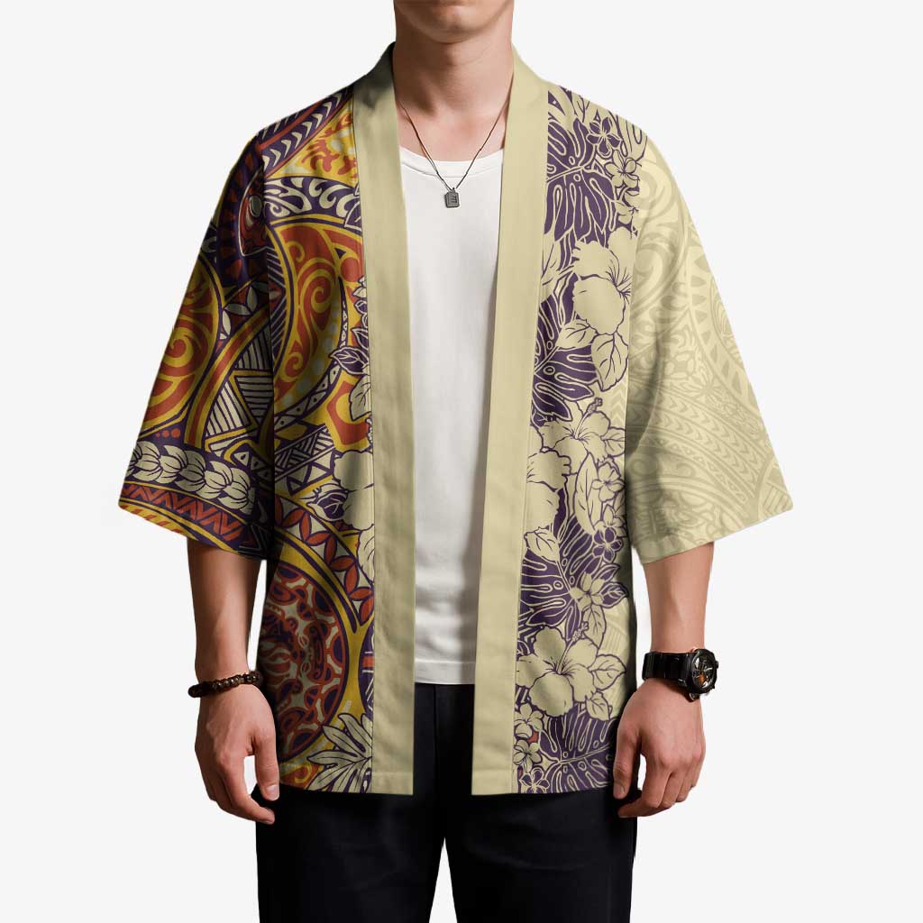 Polynesia Kimono Hibiscus Hawaiian Tribal Tattoo Retro Tan - Polynesian Pride