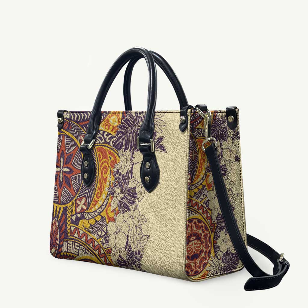 Polynesia Leather Bag Hibiscus Hawaiian Tribal Tattoo Retro Tan - Polynesian Pride