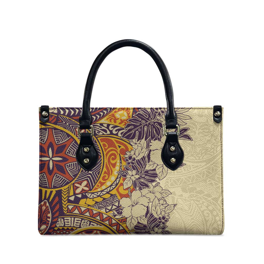 Polynesia Leather Bag Hibiscus Hawaiian Tribal Tattoo Retro Tan - Polynesian Pride