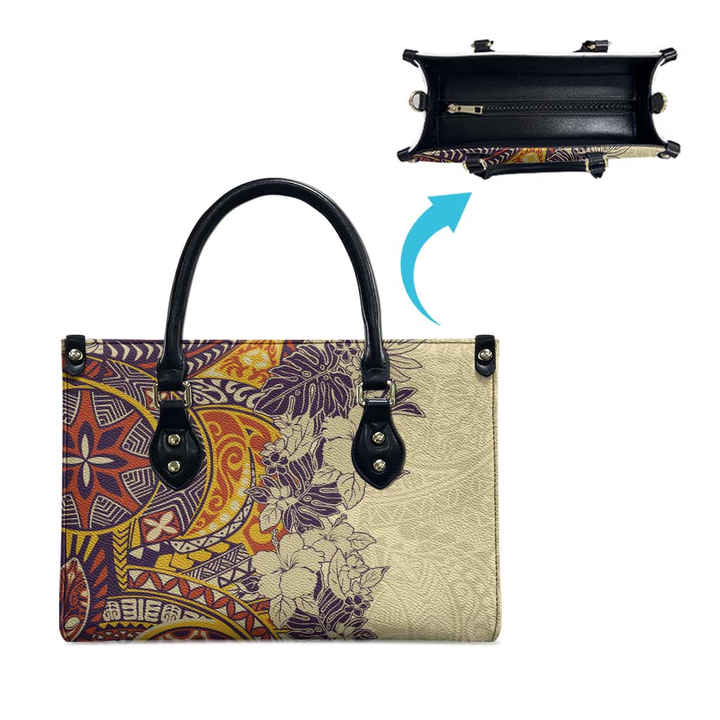 Polynesia Leather Bag Hibiscus Hawaiian Tribal Tattoo Retro Tan - Polynesian Pride