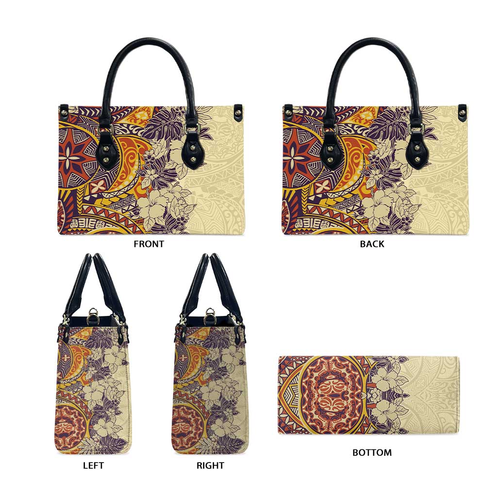 Polynesia Leather Bag Hibiscus Hawaiian Tribal Tattoo Retro Tan - Polynesian Pride