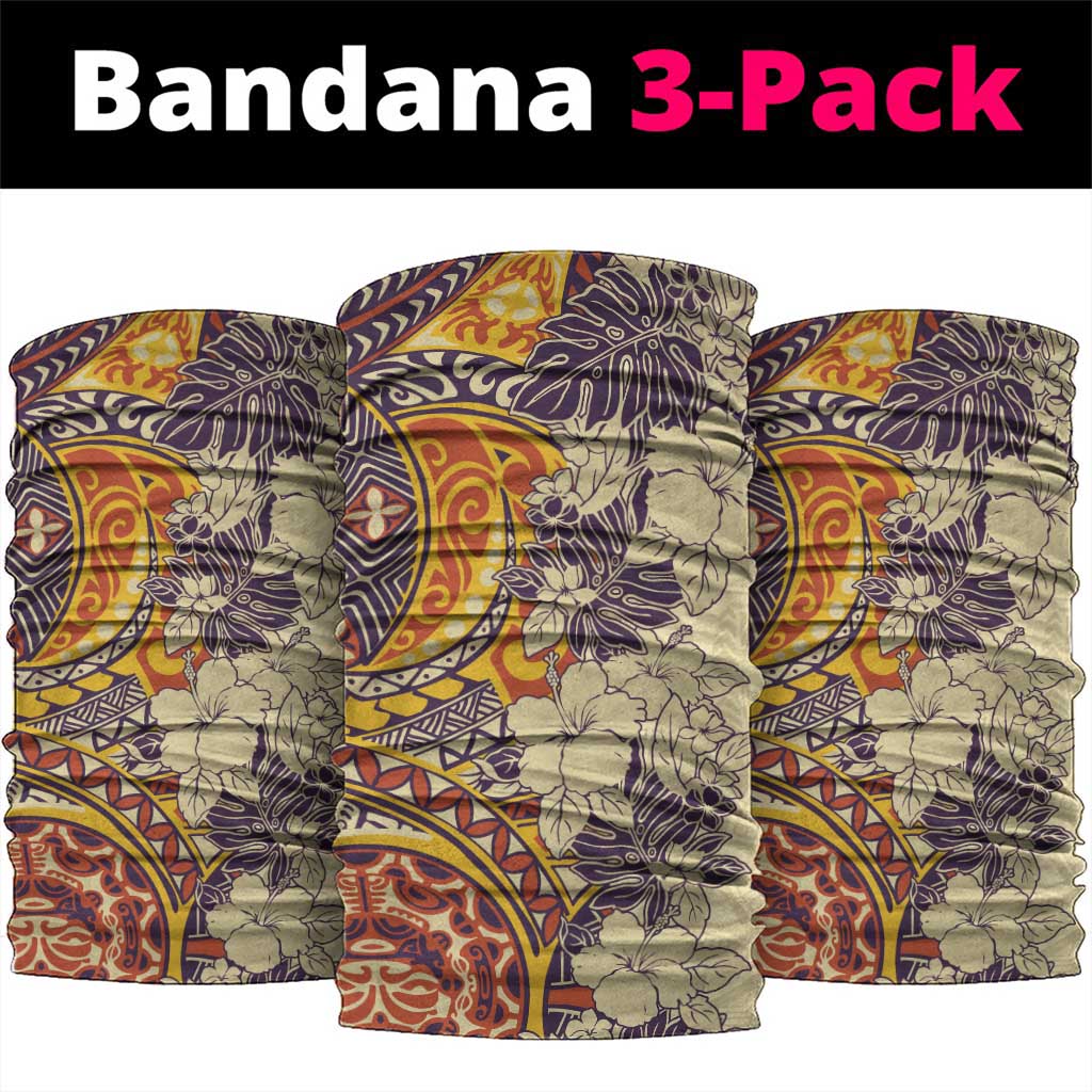 Polynesia Neck Gaiter Hibiscus Hawaiian Tribal Tattoo Retro Tan - Polynesian Pride