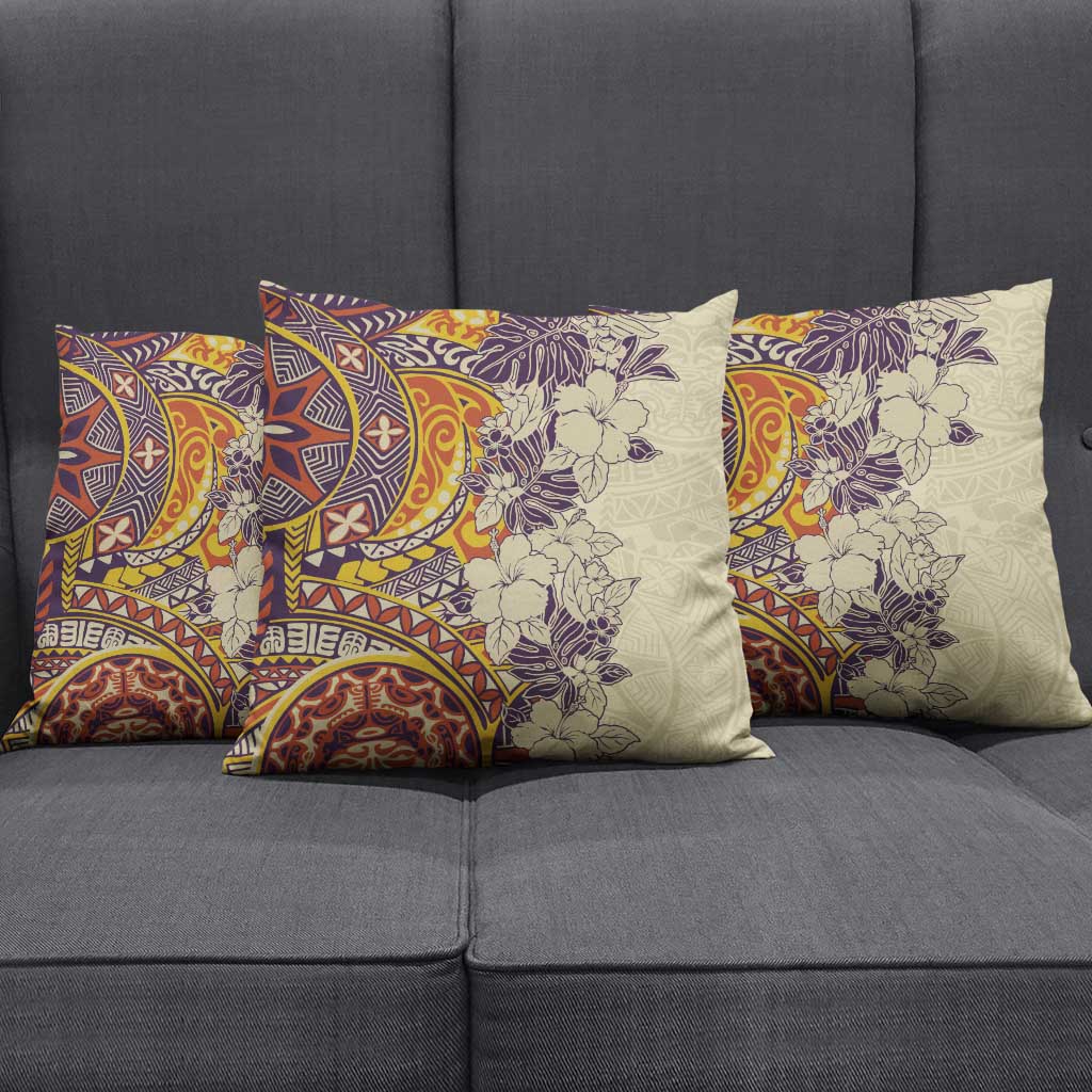 Polynesia Pillow Cover Hibiscus Hawaiian Tribal Tattoo Retro Tan - Polynesian Pride