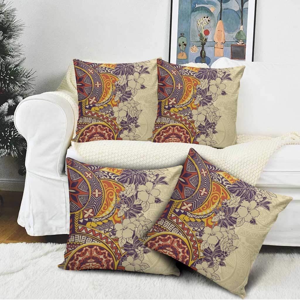 Polynesia Pillow Cover Hibiscus Hawaiian Tribal Tattoo Retro Tan - Polynesian Pride