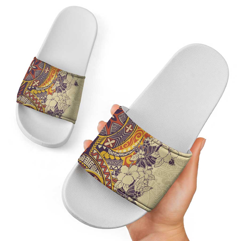 Polynesia Slide Sandals Hibiscus Hawaiian Tribal Tattoo Retro Tan - Polynesian Pride