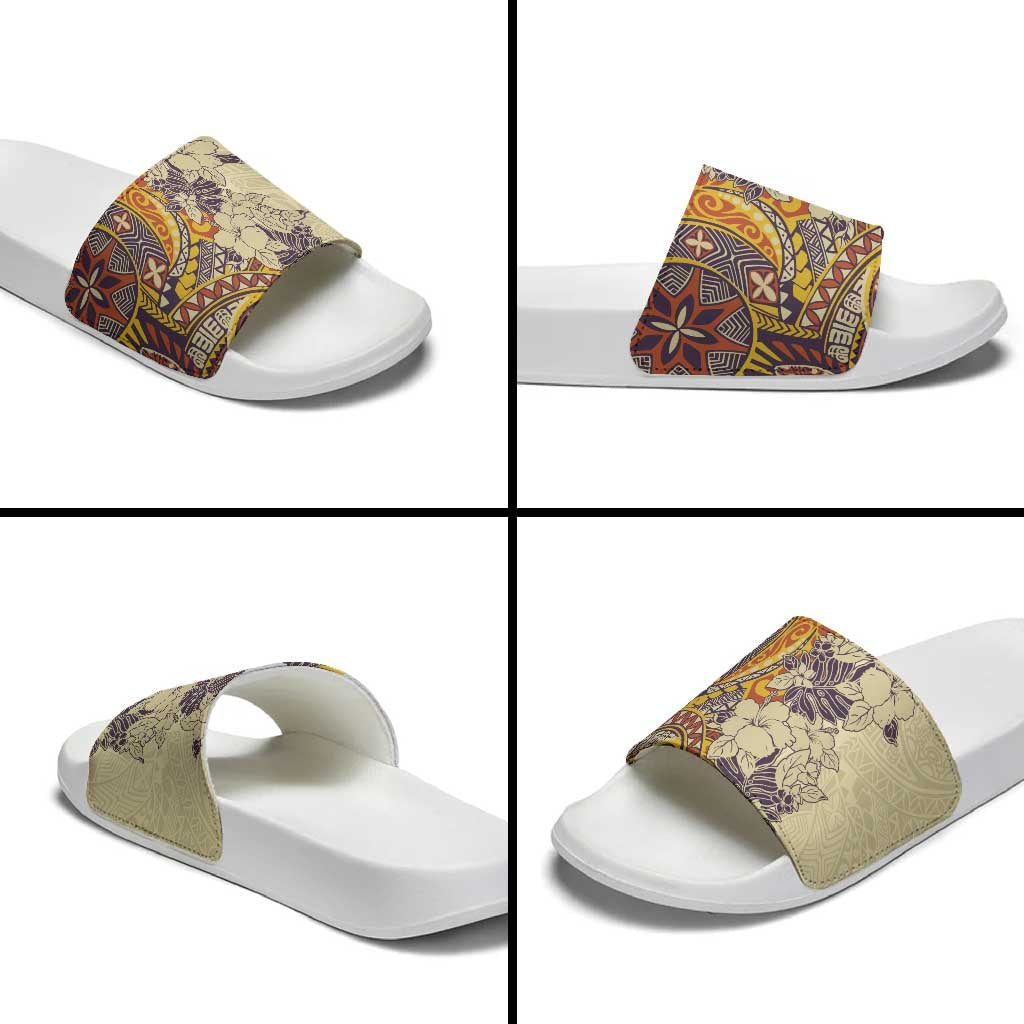 Polynesia Slide Sandals Hibiscus Hawaiian Tribal Tattoo Retro Tan - Polynesian Pride