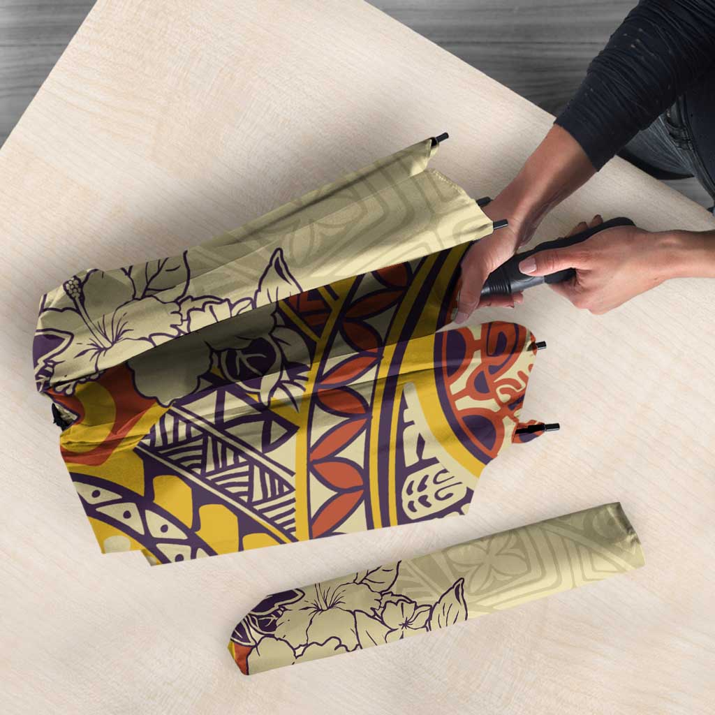 Polynesia Umbrella Hibiscus Hawaiian Tribal Tattoo Retro Tan - Polynesian Pride