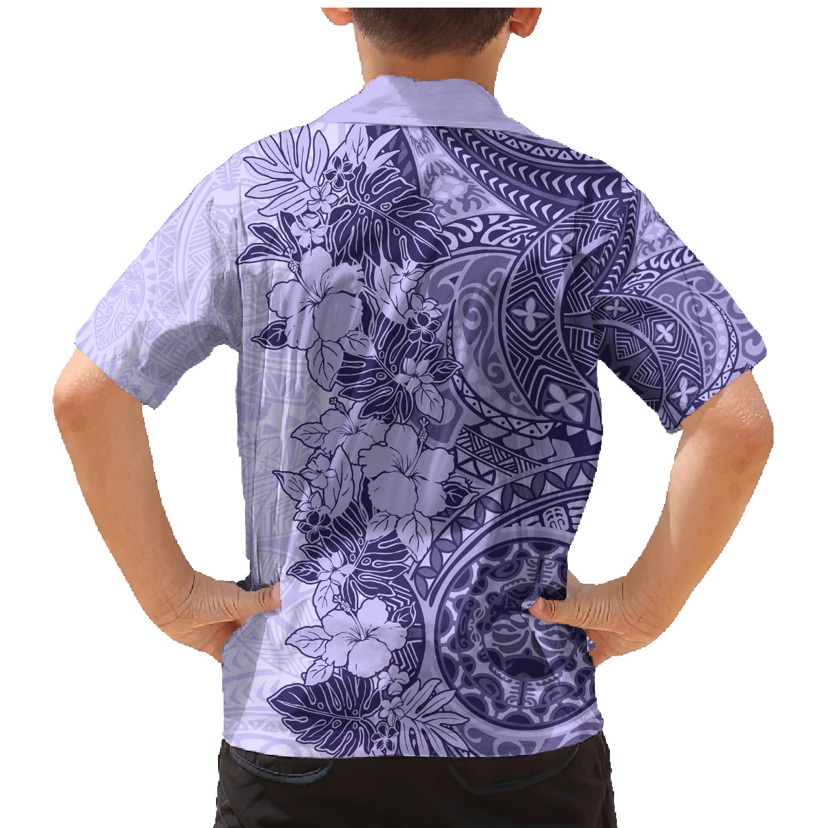 Polynesia Family Matching Mermaid Dress and Hawaiian Shirt Hibiscus and Hawaiian Tribal Tattoo Retro Style Violet Color LT9 - Polynesian Pride