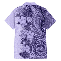 Polynesia Family Matching Off Shoulder Long Sleeve Dress and Hawaiian Shirt Hibiscus and Hawaiian Tribal Tattoo Retro Style Violet Color LT9 - Polynesian Pride