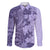 Polynesia Family Matching Off Shoulder Maxi Dress and Hawaiian Shirt Hibiscus and Hawaiian Tribal Tattoo Retro Style Violet Color LT9 Dad's Shirt - Long Sleeve Violet - Polynesian Pride