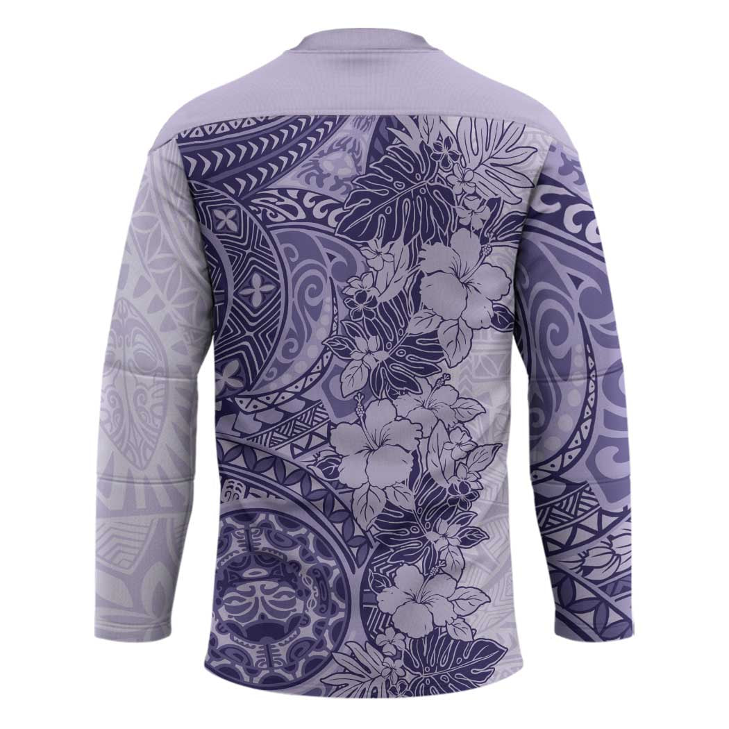 Polynesia Hockey Jersey Hibiscus Hawaiian Tribal Tattoo Retro Violet LT9 - Polynesian Pride