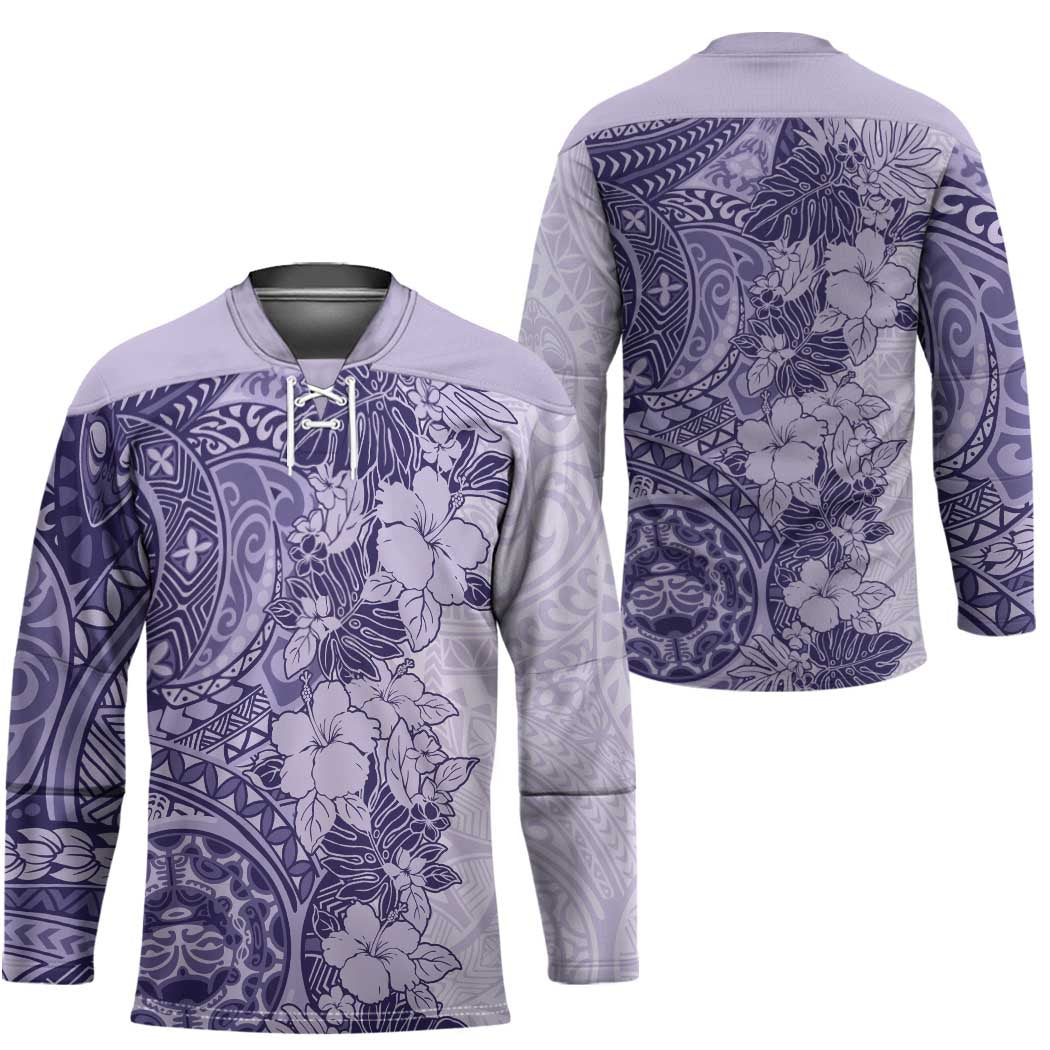 Polynesia Hockey Jersey Hibiscus Hawaiian Tribal Tattoo Retro Violet LT9 - Polynesian Pride