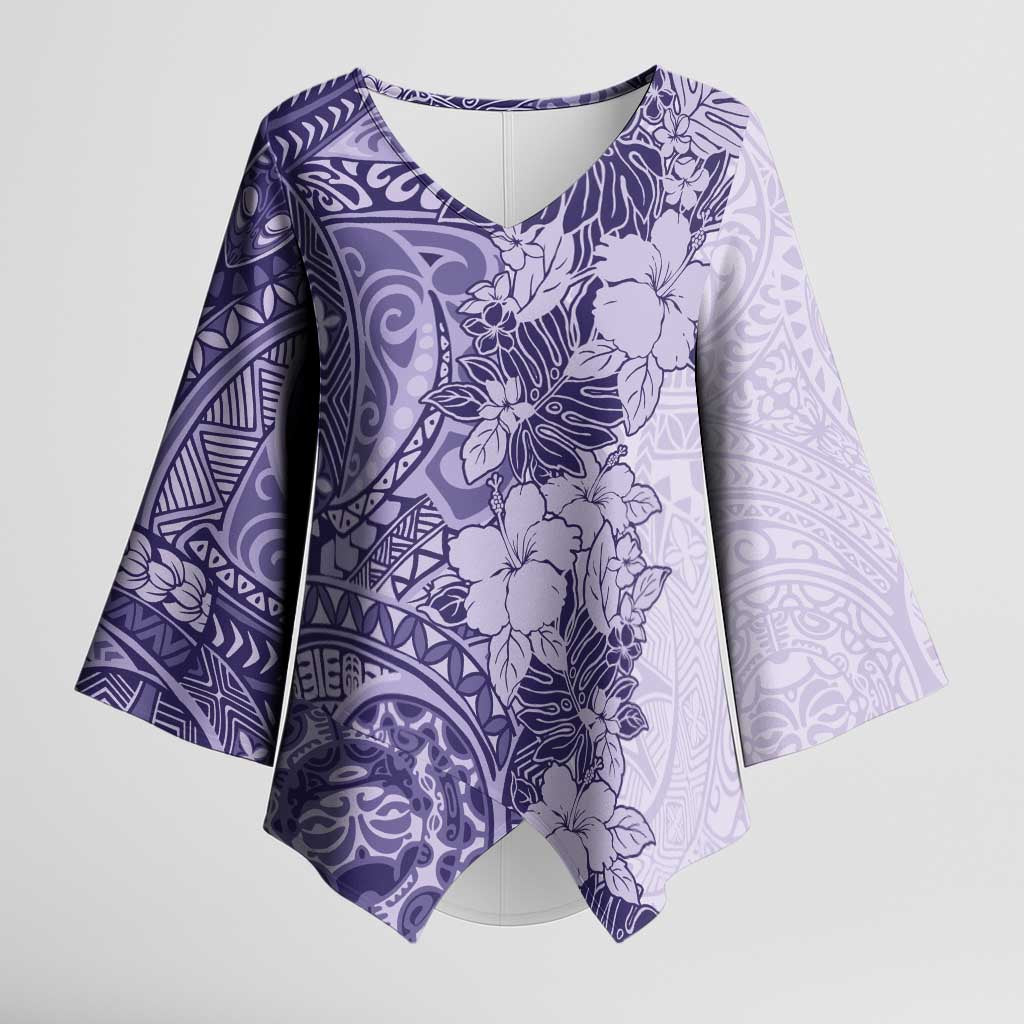 Polynesia Kimono Sleeve Blouse Hibiscus Hawaiian Tribal Tattoo Retro Violet LT9 Female Violet - Polynesian Pride