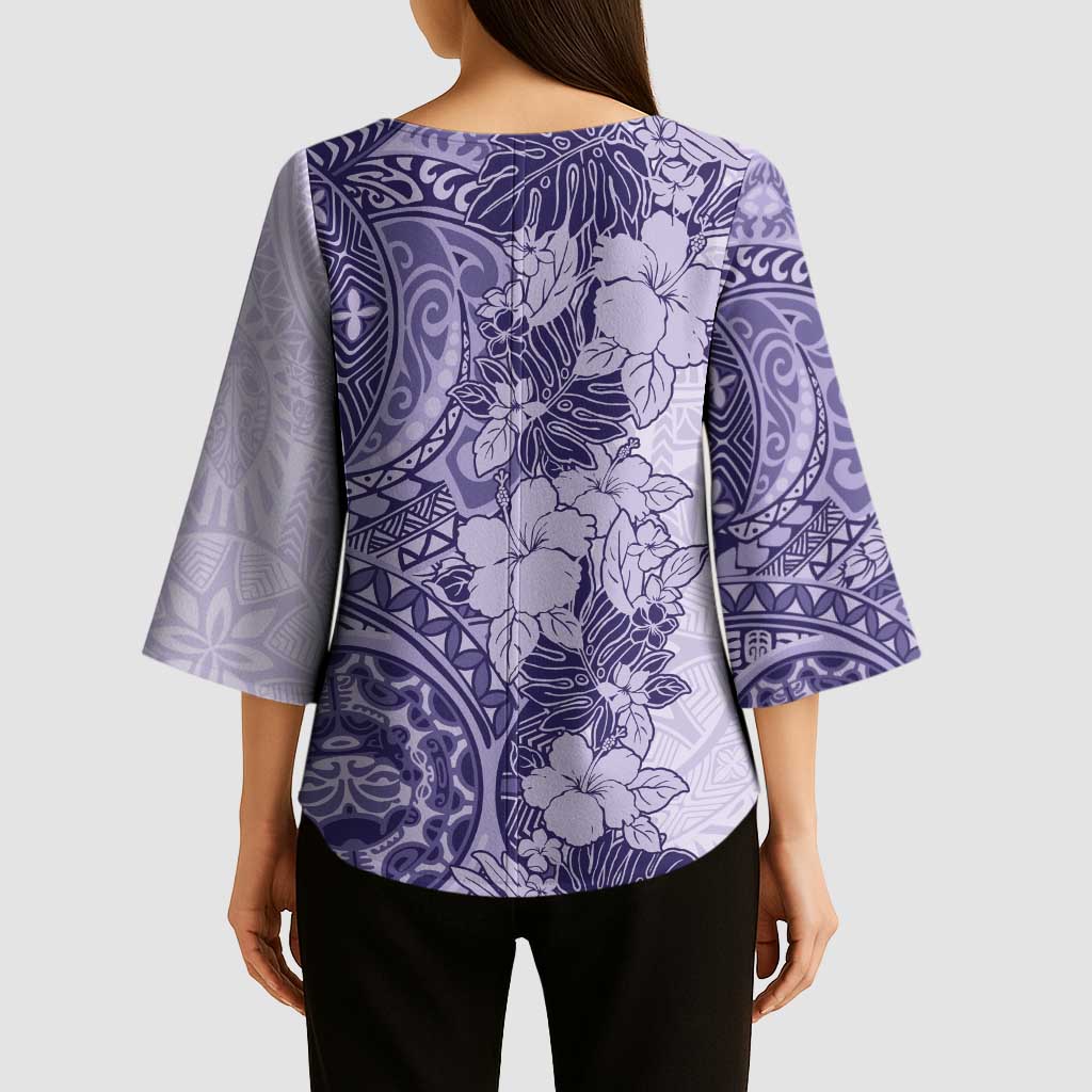 Polynesia Kimono Sleeve Blouse Hibiscus Hawaiian Tribal Tattoo Retro Violet LT9 - Polynesian Pride