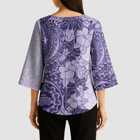 Polynesia Kimono Sleeve Blouse Hibiscus Hawaiian Tribal Tattoo Retro Violet LT9 - Polynesian Pride