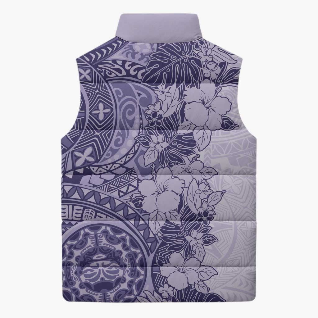 Polynesia Sleeveless Puffer Jacket Hibiscus Hawaiian Tribal Tattoo Retro Violet - Polynesian Pride
