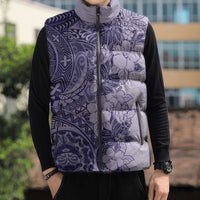 Polynesia Sleeveless Puffer Jacket Hibiscus Hawaiian Tribal Tattoo Retro Violet - Polynesian Pride