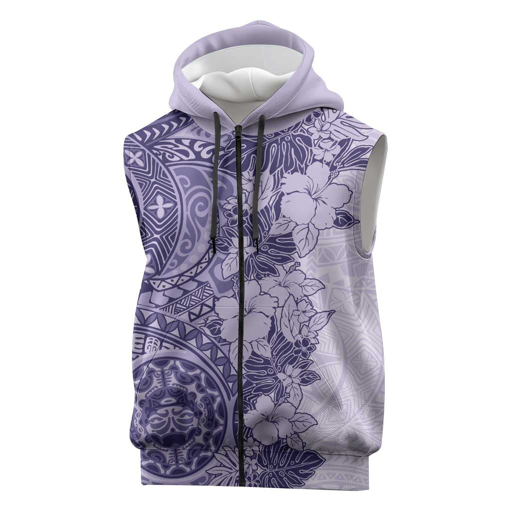 Polynesia Sleeveless Zip Hoodie Hibiscus Hawaiian Tribal Tattoo Retro Violet LT9 Violet - Polynesian Pride