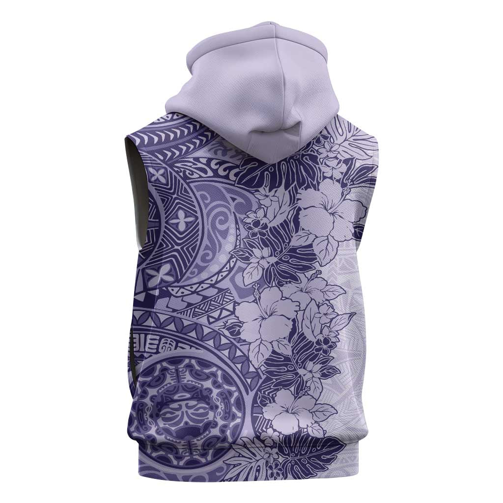Polynesia Sleeveless Zip Hoodie Hibiscus Hawaiian Tribal Tattoo Retro Violet LT9 - Polynesian Pride