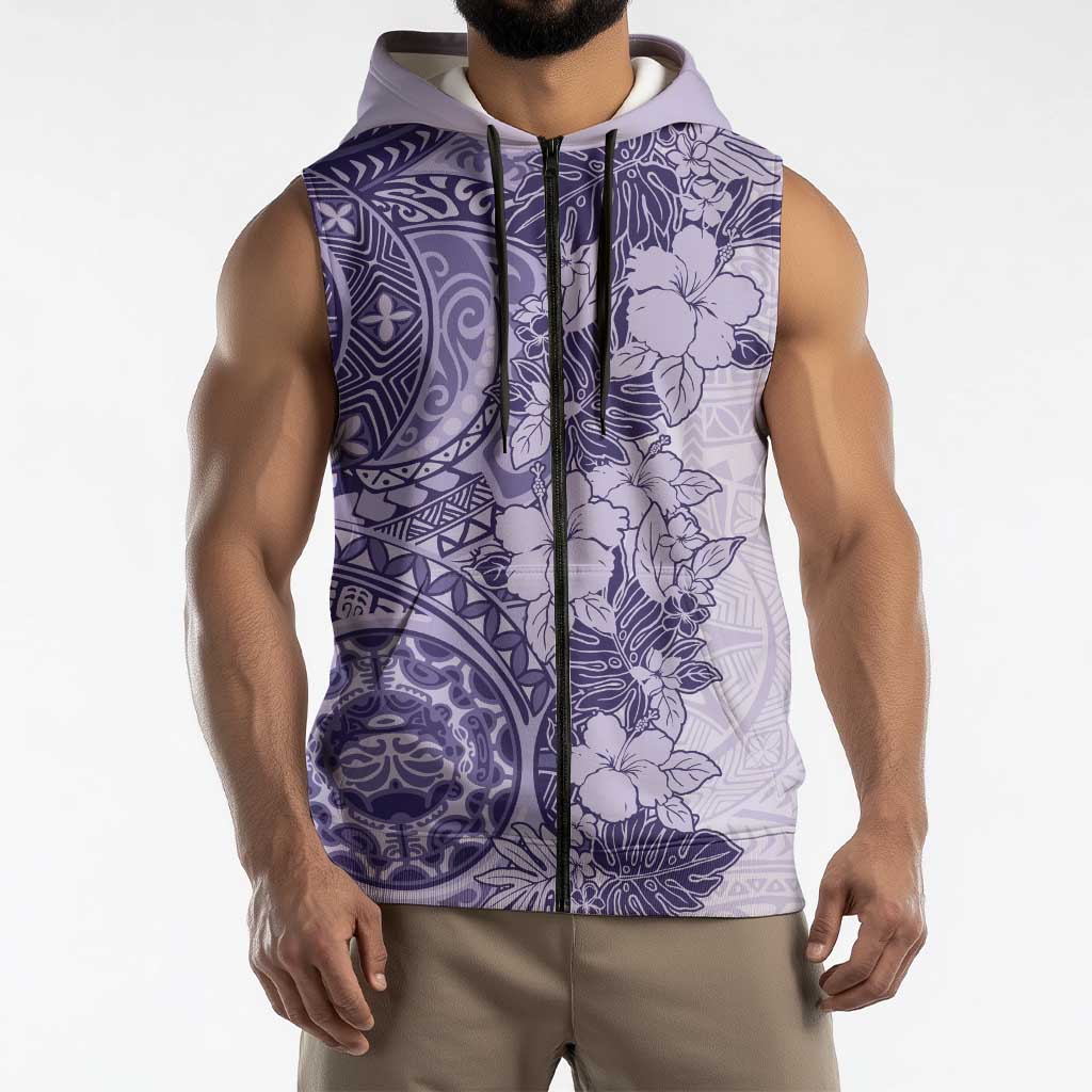 Polynesia Sleeveless Zip Hoodie Hibiscus Hawaiian Tribal Tattoo Retro Violet LT9 - Polynesian Pride