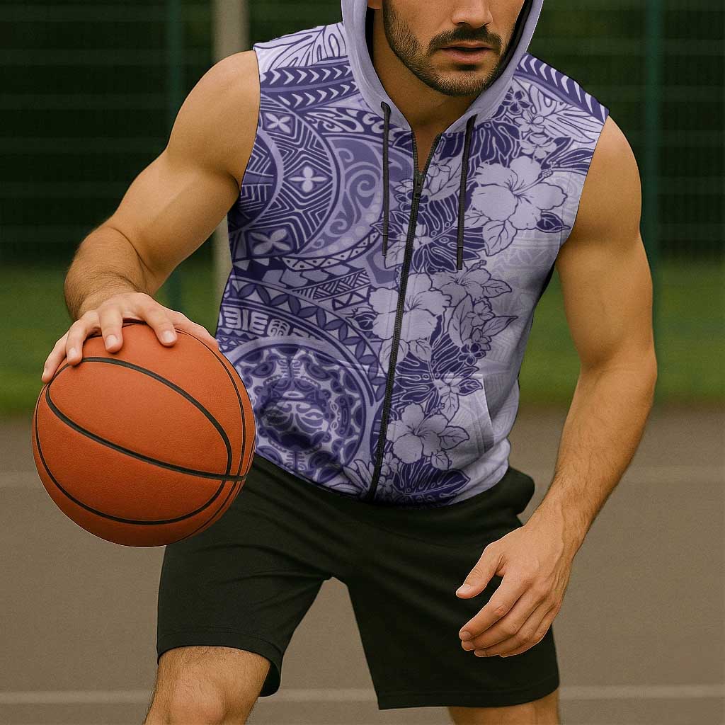 Polynesia Sleeveless Zip Hoodie Hibiscus Hawaiian Tribal Tattoo Retro Violet LT9 - Polynesian Pride