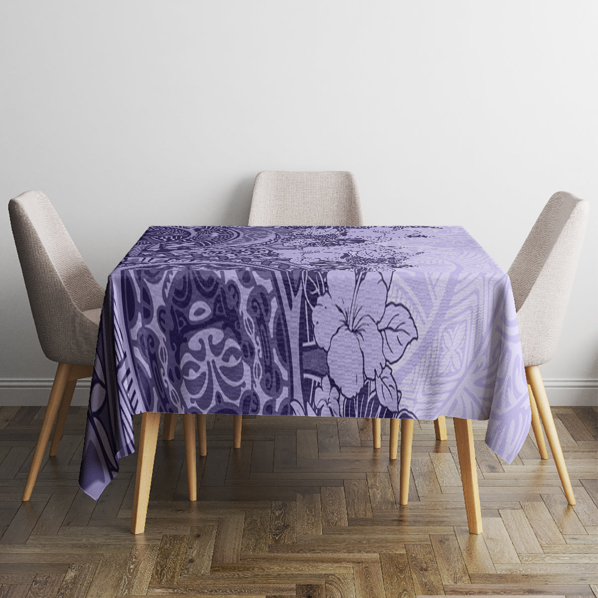 Polynesia Tablecloth Hibiscus and Hawaiian Tribal Tattoo Retro Style Violet Color LT9 - Polynesian Pride