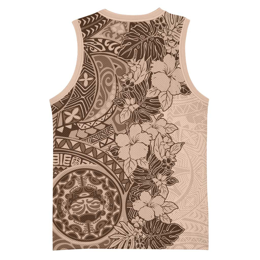 Polynesia Basketball Jersey Hibiscus Hawaiian Tribal Tattoo Retro Pink Pastel - Polynesian Pride