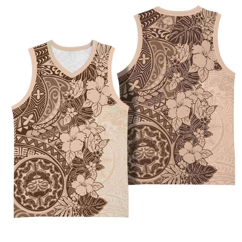 Polynesia Basketball Jersey Hibiscus Hawaiian Tribal Tattoo Retro Pink Pastel - Polynesian Pride