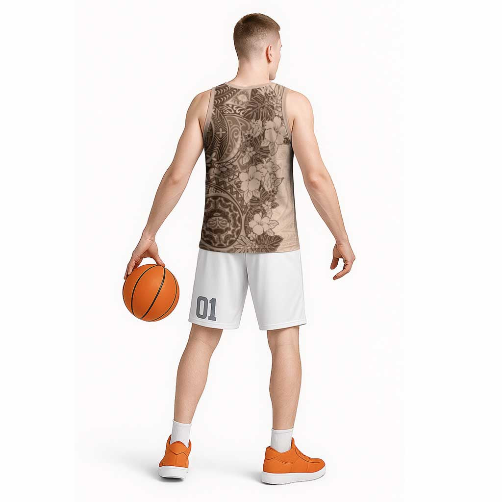 Polynesia Basketball Jersey Hibiscus Hawaiian Tribal Tattoo Retro Pink Pastel - Polynesian Pride