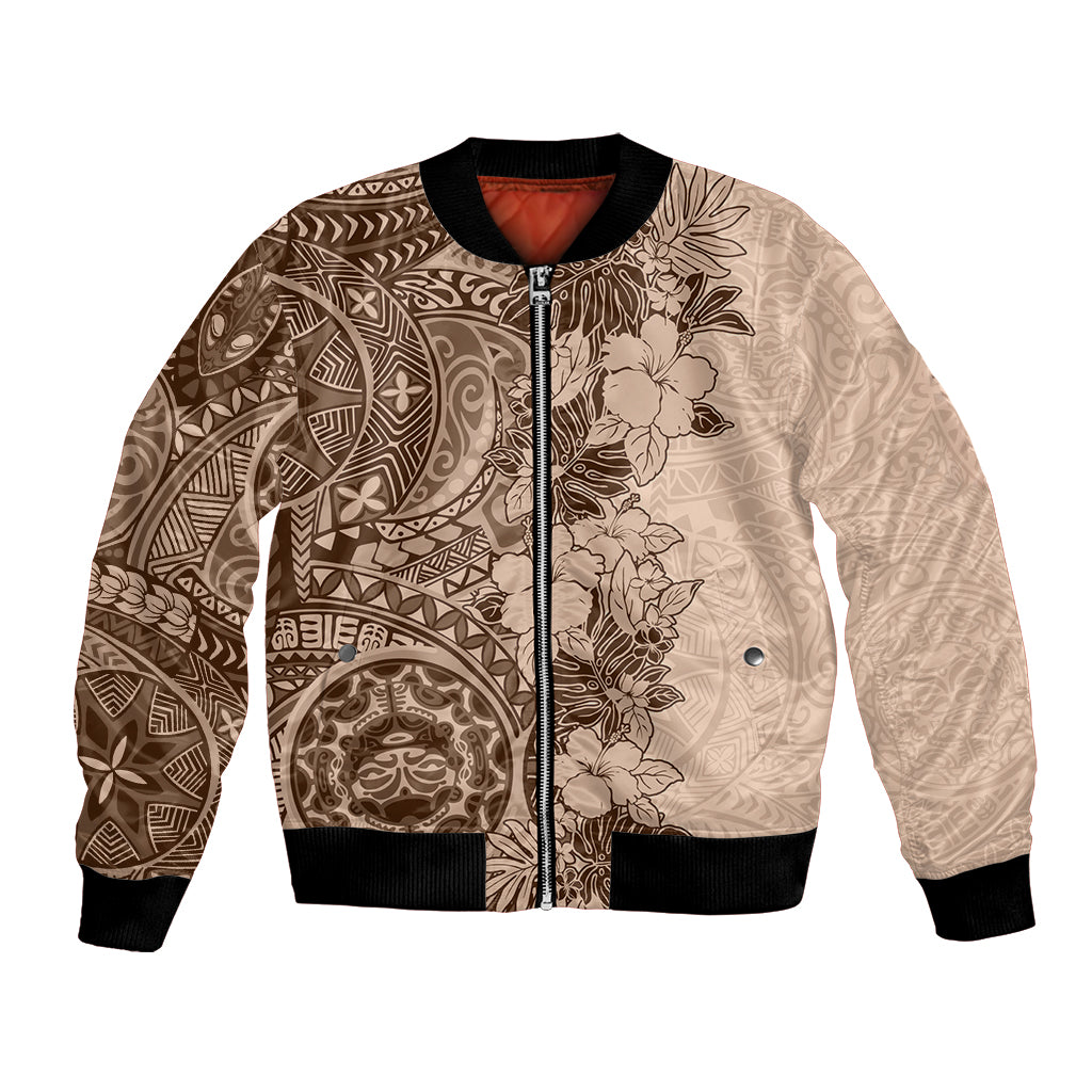 Polynesia Bomber Jacket Hibiscus and Hawaiian Tribal Tattoo Retro Style Pink Pastel LT9 Unisex Pink Pastel - Polynesian Pride