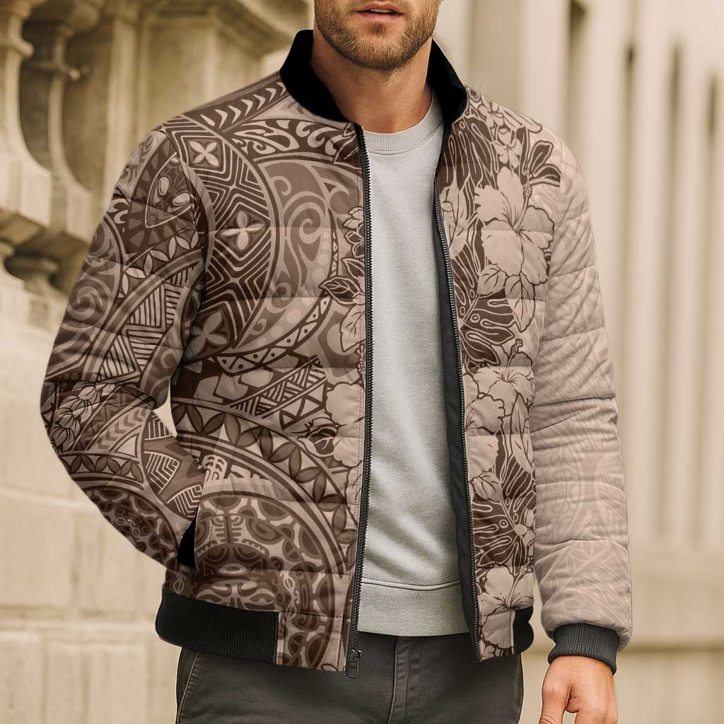 Polynesia Bomber Puffer Jacket Hibiscus Hawaiian Tribal Tattoo Retro Pink Pastel - Polynesian Pride