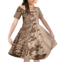 Polynesia Family Matching Long Sleeve Bodycon Dress and Hawaiian Shirt Hibiscus and Hawaiian Tribal Tattoo Retro Style Pink Pastel LT9 Daughter's Dress Pink Pastel - Polynesian Pride