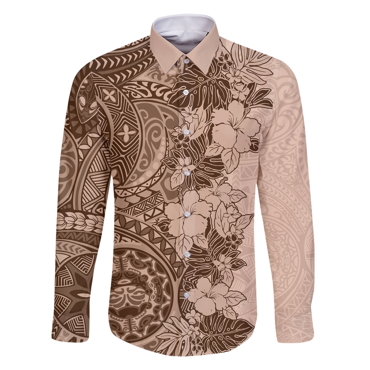 Polynesia Family Matching Short Sleeve Bodycon Dress and Hawaiian Shirt Hibiscus and Hawaiian Tribal Tattoo Retro Style Pink Pastel LT9 Dad's Shirt - Long Sleeve Pink Pastel - Polynesian Pride