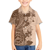 Polynesia Kid Hawaiian Shirt Hibiscus and Hawaiian Tribal Tattoo Retro Style Pink Pastel LT9 Kid Pink Pastel - Polynesian Pride