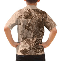 Polynesia Kid Hawaiian Shirt Hibiscus and Hawaiian Tribal Tattoo Retro Style Pink Pastel LT9 - Polynesian Pride