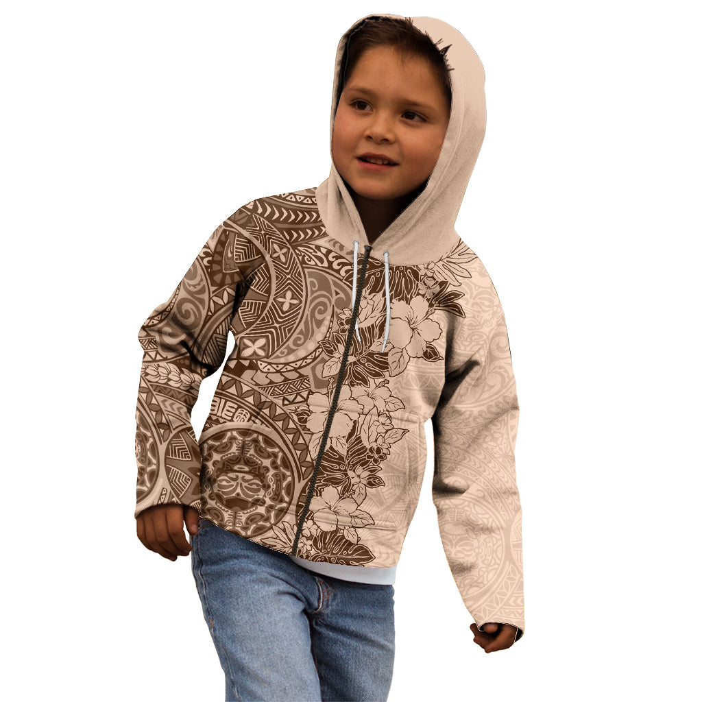 Polynesia Kid Hoodie Hibiscus and Hawaiian Tribal Tattoo Retro Style Pink Pastel LT9 - Polynesian Pride