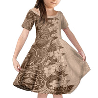 Polynesia Kid Short Sleeve Dress Hibiscus and Hawaiian Tribal Tattoo Retro Style Pink Pastel LT9 KID Pink Pastel - Polynesian Pride