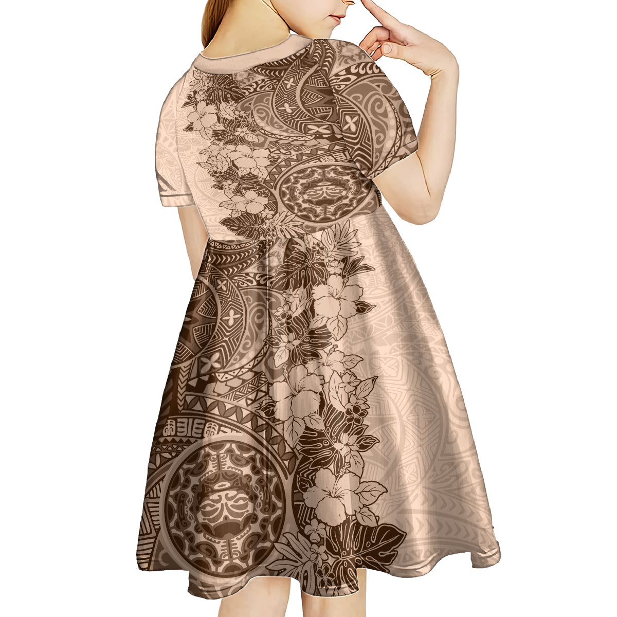 Polynesia Kid Short Sleeve Dress Hibiscus and Hawaiian Tribal Tattoo Retro Style Pink Pastel LT9 - Polynesian Pride