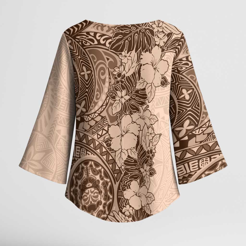 Polynesia Kimono Sleeve Blouse Hibiscus Hawaiian Tribal Tattoo Retro Pink Pastel - Polynesian Pride